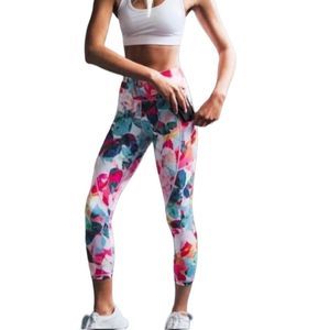 ZYIA Multicolor Floral Print Cropped Leggings - Pink, Blue, Green